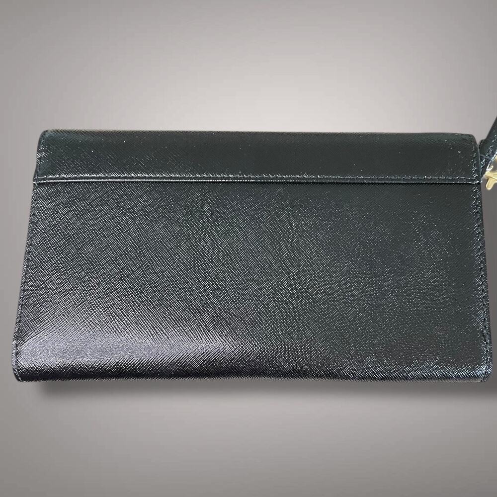 Like New TORY BURCH Black Saffiano Leather Robinson Envelope Wristlet Clutch - Picture 3 of 14